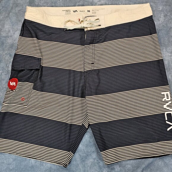 RVCA Men's Stripe Board Shorts - Size 36 - Performance Stretch - Nautical Style - Picture 1 of 11